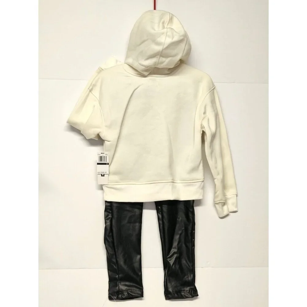 DKNY Girls Size 6 2 Pc‎ Outfit, Sparkling Stone Like Hoodie, Leather Like Pants
